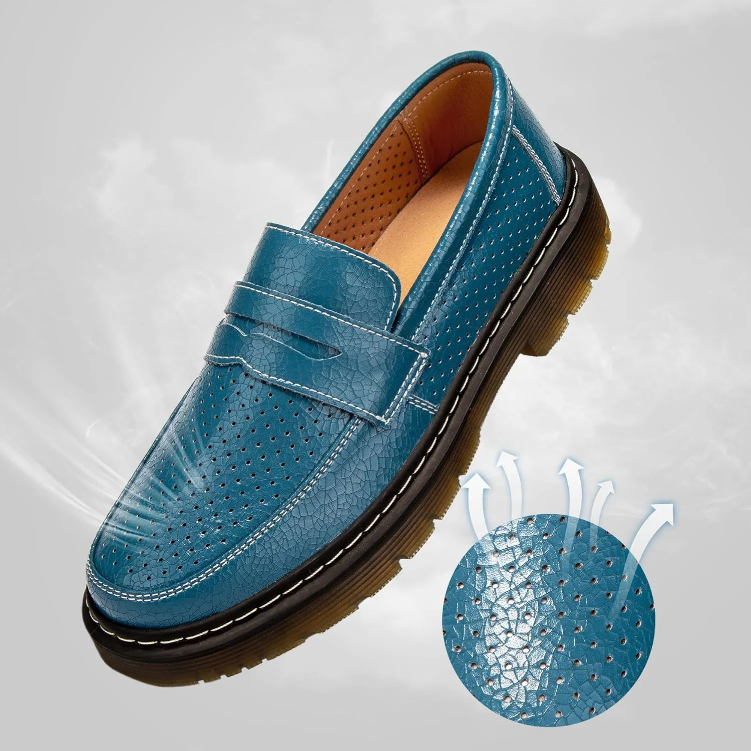 Women's Penny Loafers Breathable Perforated Loafers for Women