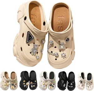 Women's Platform Clogs Cloud Slippers Beach Sandals Gardeners Clogs High Heel Mule Slippers Gardening Shoes DIY Cartoon Accessories Sandals