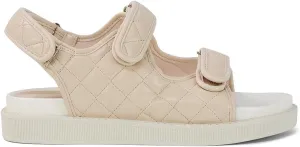 Womens Quilted Double Strap Flat Dad Sandals Ladies Flexible Sole Synthetic Leather Shoes