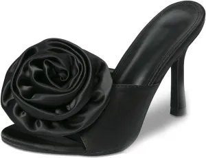 Women's Sexy Floral High Heels Mule Open Toe Slip On Stiletto Heel Dress Sandals