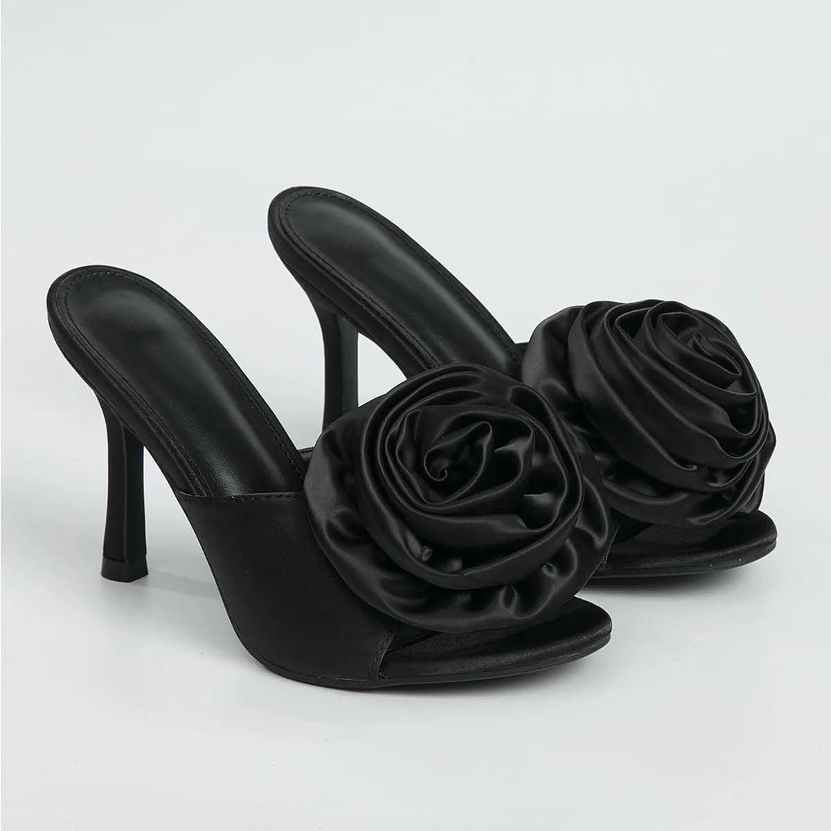 Women's Sexy Floral High Heels Mule Open Toe Slip On Stiletto Heel Dress Sandals
