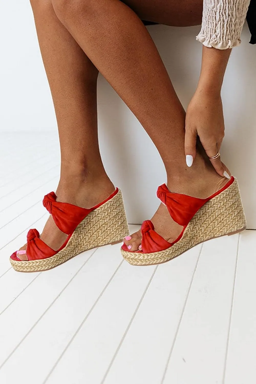 Womens Slip on Espadrilles Wedges Sandals Slides Platform Bow Open Toe Summer Dressy Mules Shoes