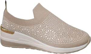 Women's Slip on Loafer Shoes Rhinestone Mesh Casual Flat Nurse Walking Sneaker Knit Comfort Classic Low Wedge Shoes