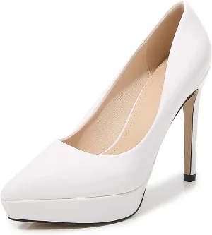 Women's Stiletto High Heels Pointed Shallow Mouth High Heel Professional Catwalk Fashion Shoes Waterproof Platform Artificial PU Workplace Shoes,White,39