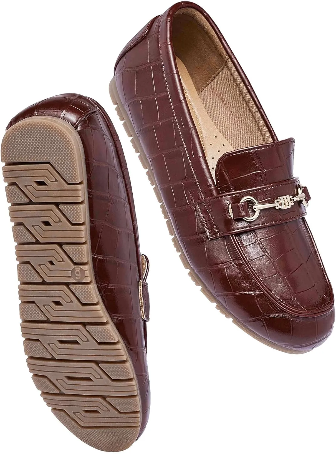 Women's Wide Loafers Casual Slip on Flat Shoes Women's Comfort Penny Loafers with Arch Support Women Dressy Moccasins