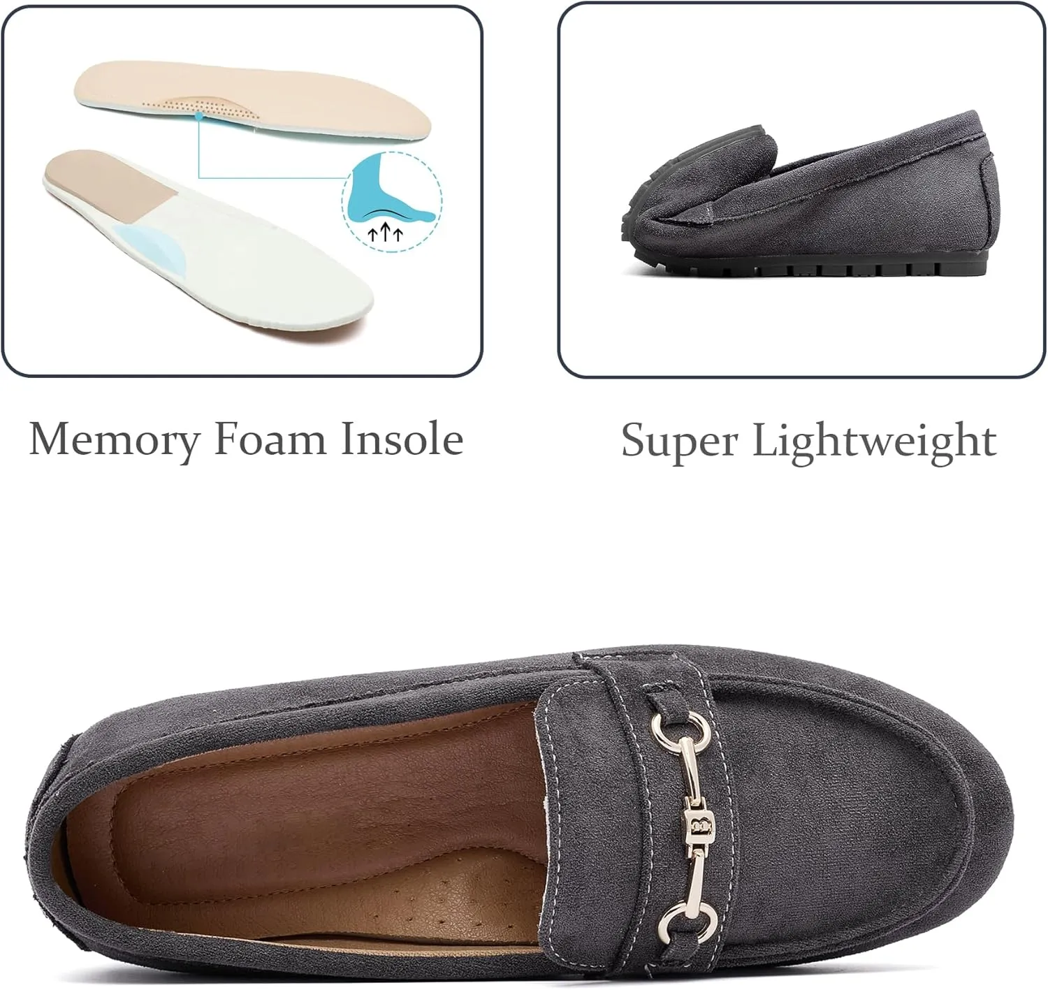 Women's Wide Loafers Casual Slip on Flat Shoes Women's Comfort Penny Loafers with Arch Support Women Dressy Moccasins
