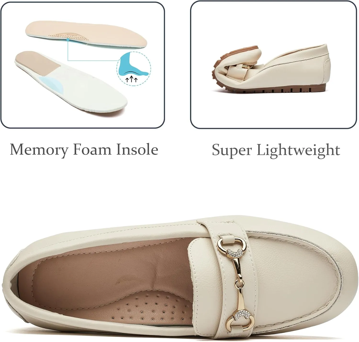 Women's Wide Loafers Casual Slip on Flat Shoes Women's Comfort Penny Loafers with Arch Support Women Dressy Moccasins