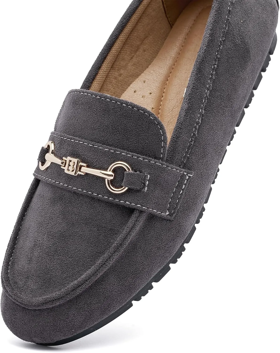 Women's Wide Loafers Casual Slip on Flat Shoes Women's Comfort Penny Loafers with Arch Support Women Dressy Moccasins