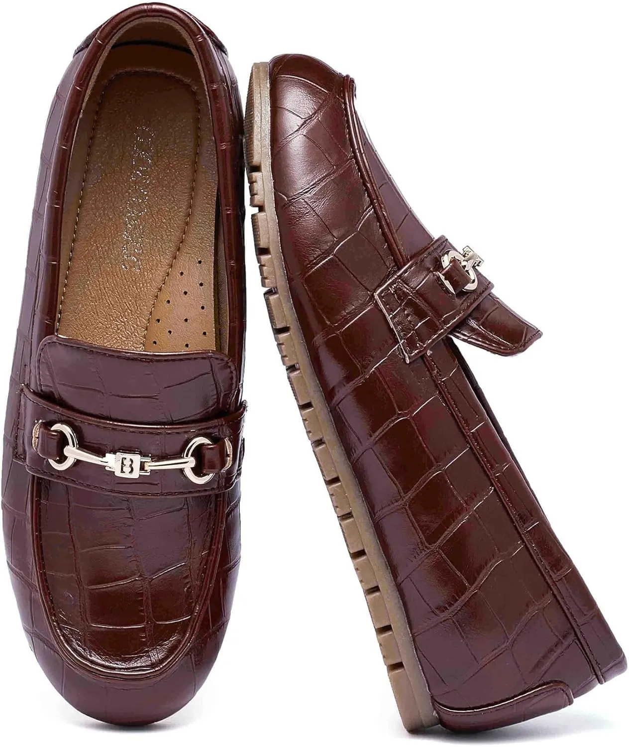 Women's Wide Loafers Casual Slip on Flat Shoes Women's Comfort Penny Loafers with Arch Support Women Dressy Moccasins