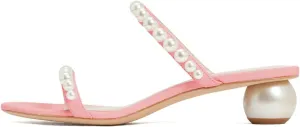 XYD Women Pearl Slide Sandals Spherical Low Heels Open Toe Beaded Two Straps Summer Casual Dress Slippers Shoes