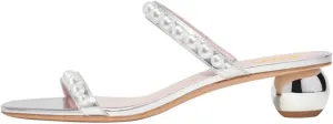 XYD Women Pearl Slide Sandals Spherical Low Heels Open Toe Beaded Two Straps Summer Casual Dress Slippers Shoes