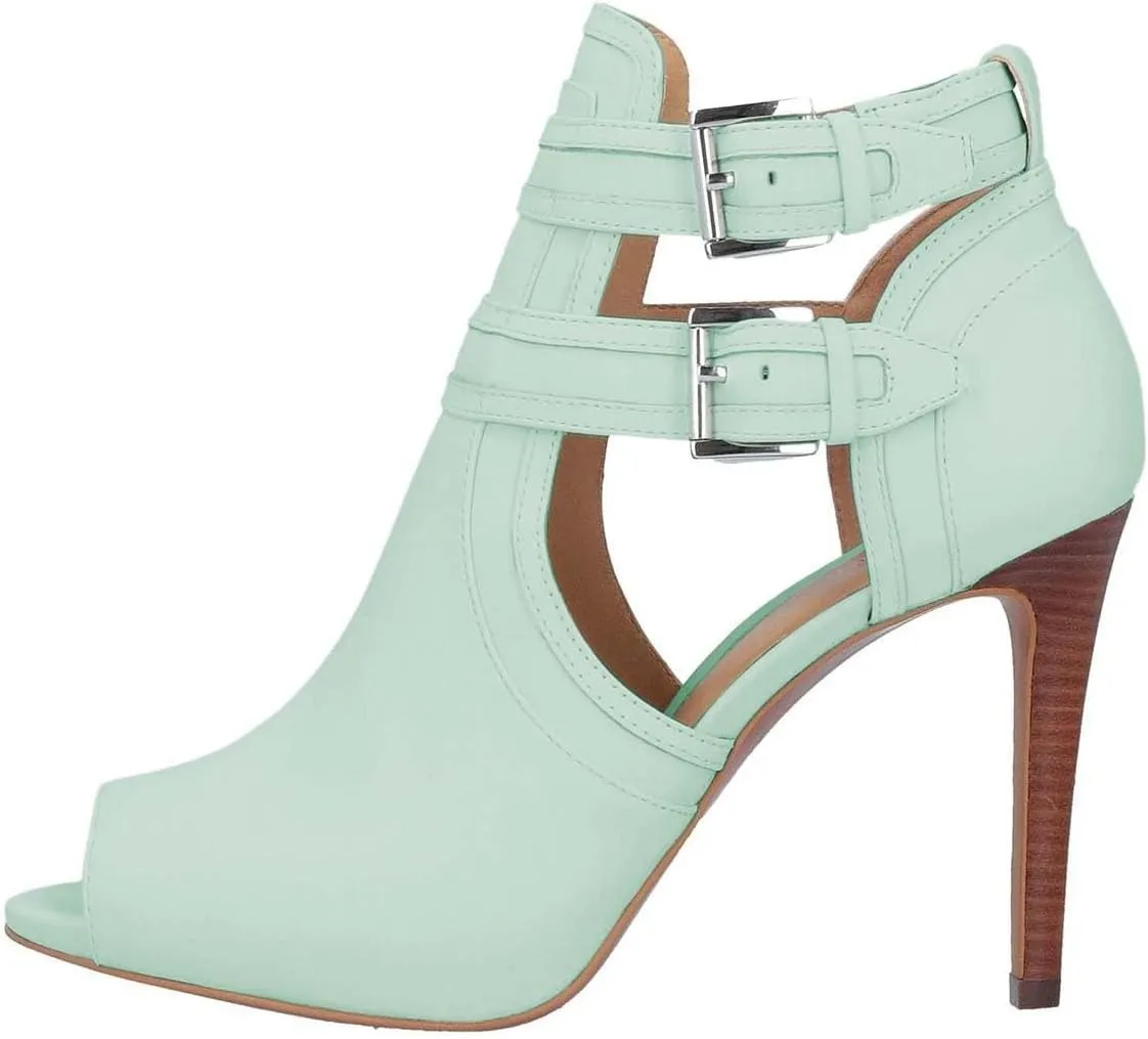 XYD Women Peep Toe Sandal Ankle Booties Dual Buckled Straps Stiletto Heels Stylish Cutout Event Party Pumps Shoes
