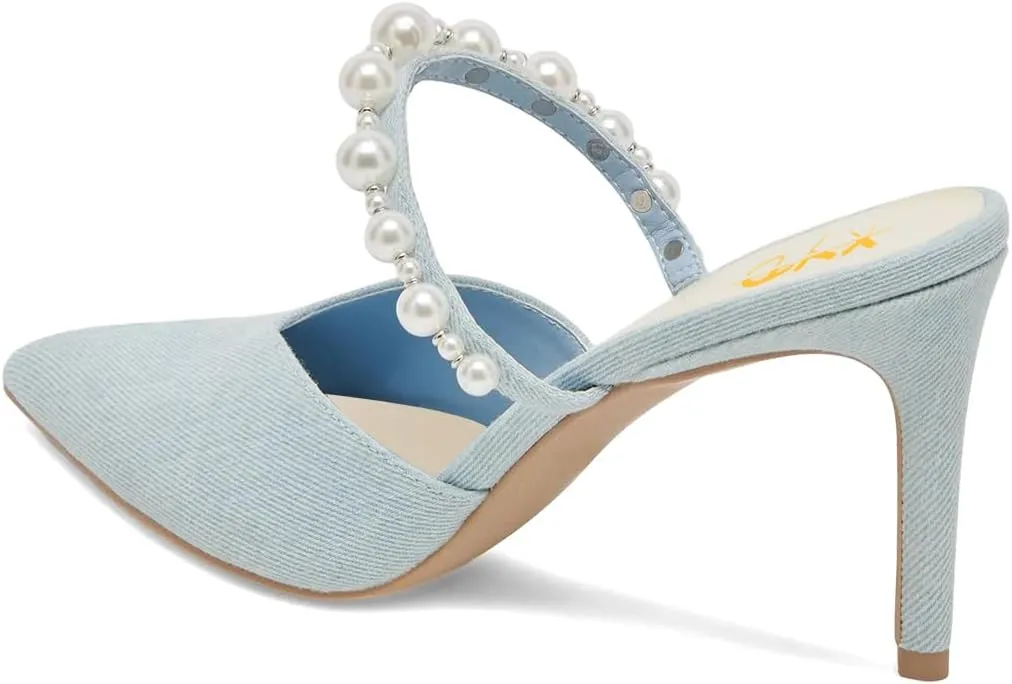 XYD Women Pointed Closed Toe Mules Single Strap Slip On Mid High Heels Sandals Stilettos Chic Ladies Spring Summer Dress Wedding Party Shoes