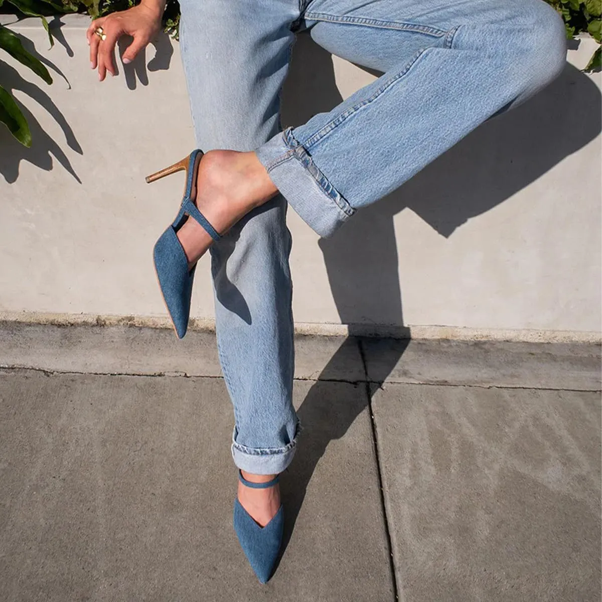 XYD Women Pointed Closed Toe Mules Single Strap Slip On Mid High Heels Sandals Stilettos Chic Ladies Spring Summer Dress Wedding Party Shoes