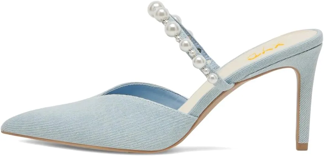XYD Women Pointed Closed Toe Mules Single Strap Slip On Mid High Heels Sandals Stilettos Chic Ladies Spring Summer Dress Wedding Party Shoes
