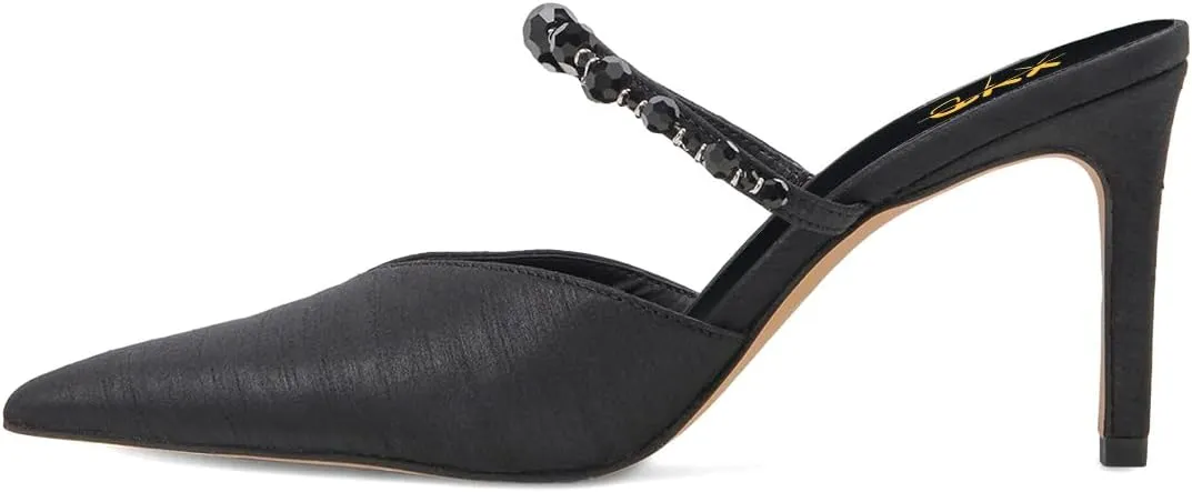 XYD Women Pointed Closed Toe Mules Single Strap Slip On Mid High Heels Sandals Stilettos Chic Ladies Spring Summer Dress Wedding Party Shoes