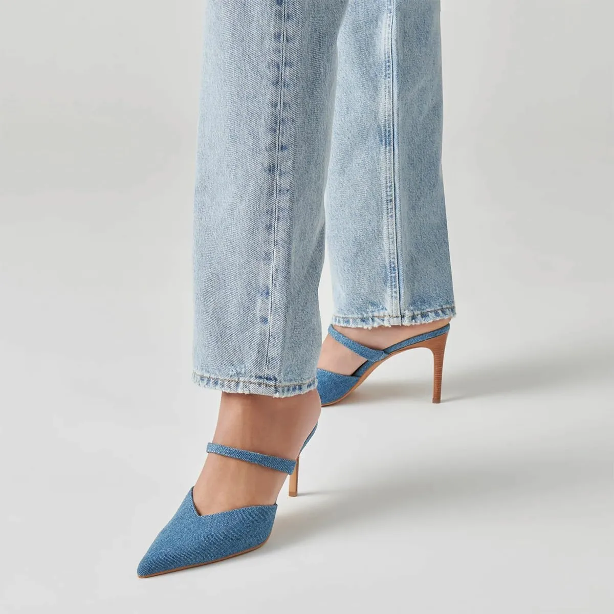 XYD Women Pointed Closed Toe Mules Single Strap Slip On Mid High Heels Sandals Stilettos Chic Ladies Spring Summer Dress Wedding Party Shoes