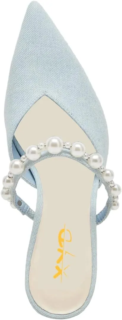 XYD Women Pointed Closed Toe Mules Single Strap Slip On Mid High Heels Sandals Stilettos Chic Ladies Spring Summer Dress Wedding Party Shoes