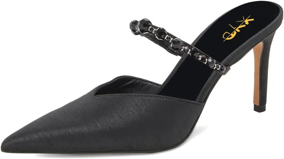 XYD Women Pointed Closed Toe Mules Single Strap Slip On Mid High Heels Sandals Stilettos Chic Ladies Spring Summer Dress Wedding Party Shoes