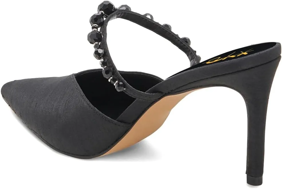 XYD Women Pointed Closed Toe Mules Single Strap Slip On Mid High Heels Sandals Stilettos Chic Ladies Spring Summer Dress Wedding Party Shoes