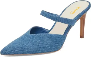 XYD Women Pointed Closed Toe Mules Single Strap Slip On Mid High Heels Sandals Stilettos Chic Ladies Spring Summer Dress Wedding Party Shoes