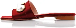 XYD Womens Square Open Toe Flat Beach Sandals Slip On Mule Slides Glossy Pearls Embellished Slipper Fashion Summer Dressy Shoes