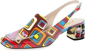 YDN Women Classic Pumps Colorful Rhinestone Block Low Heels Closed Square Toe Formal Loafer Formal Office Lady Shoe Size 4-16 US