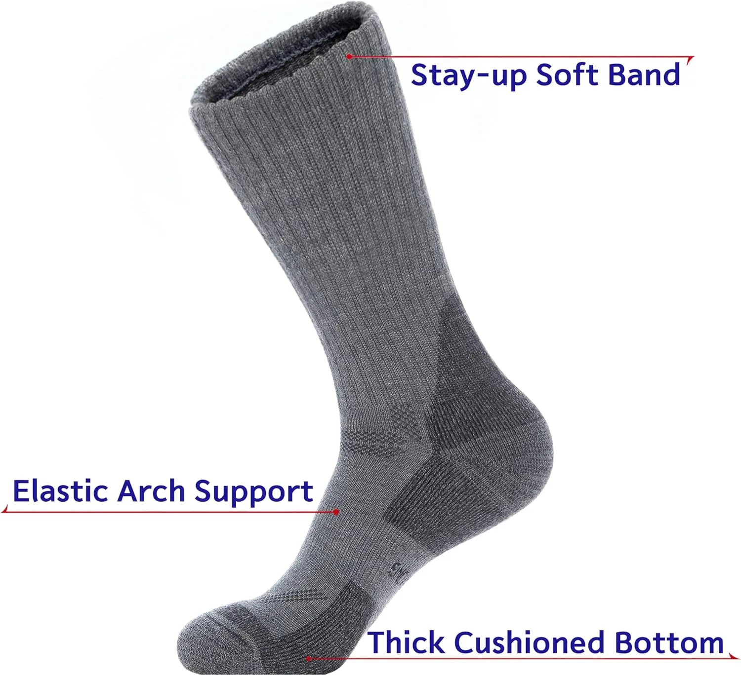 YEJIMONG Wool Hiking Working Socks for Men 3 Pairs, Thick Cushioned Warm Thermal Outdoor Boot Crew Socks