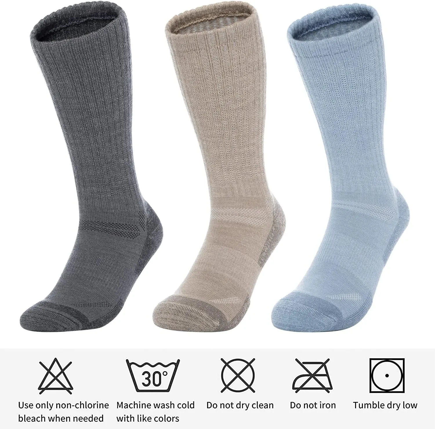 YEJIMONG Wool Hiking Working Socks for Men 3 Pairs, Thick Cushioned Warm Thermal Outdoor Boot Crew Socks
