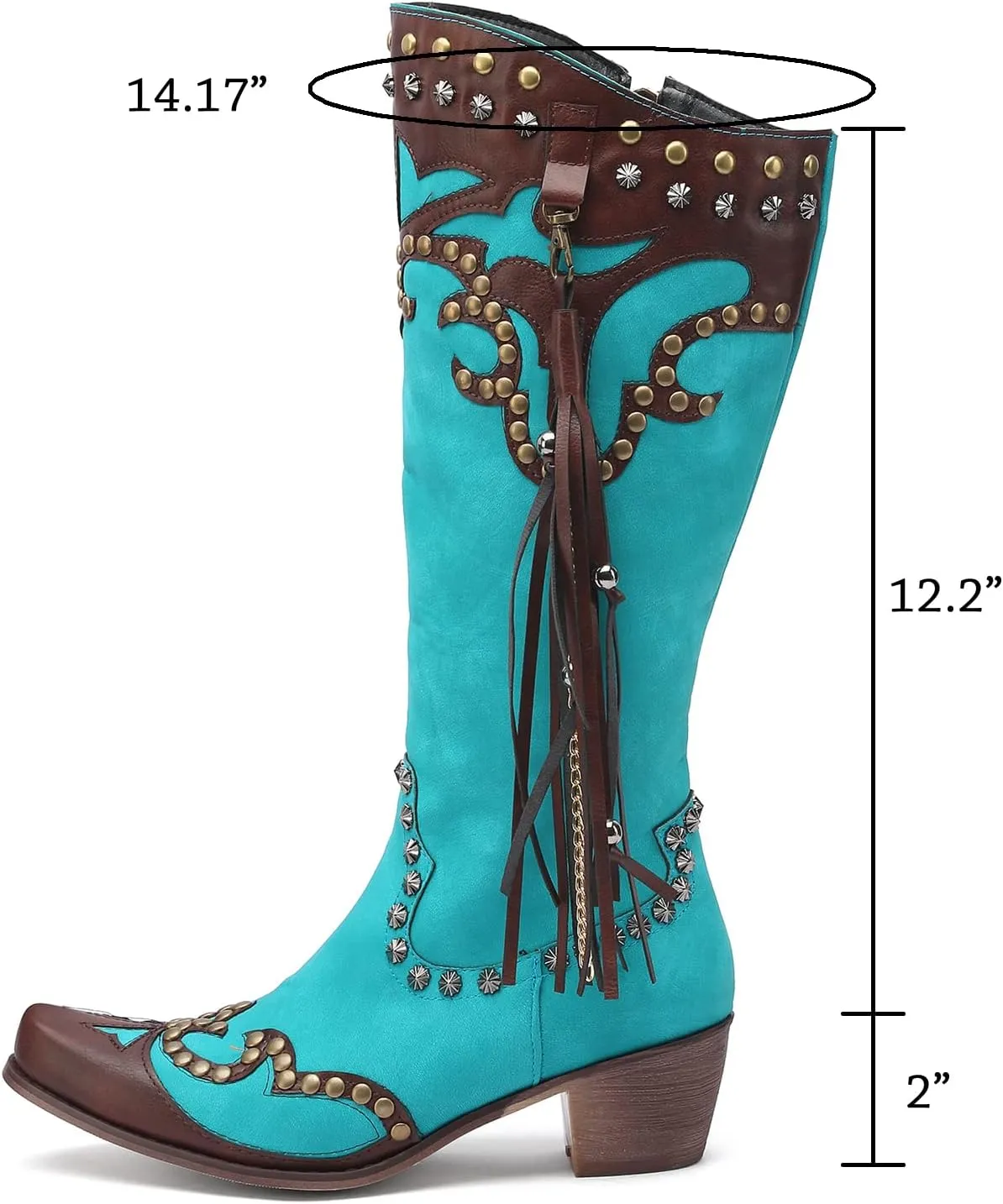 YIYA Women's Star Cowboy Boots Black and White Cowgirl Boots with White Stars Pointed Toe Chunky Low Heel Pull-On Wide Calf Western Embroidered Boots